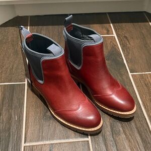 Lucchese Red Leather Ankle Booties with Gray Trim